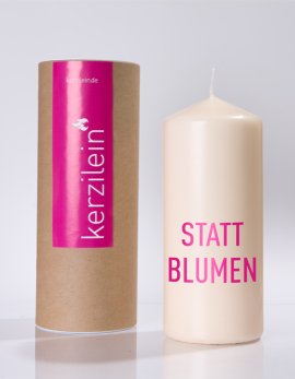 Flamme, pink, STATT BLUMEN, Stumpenkerze gro&szlig; 18,5 x 7,8 cm