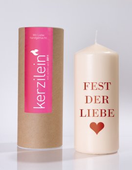 Flamme, Fest der Liebe, rot, Stumpenkerze gro&szlig; 18,5 x 7,8 cm