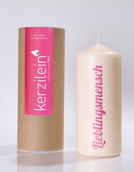 Flamme, pink, LIEBLINGSMENSCH, Stumpenkerze gro&szlig; 18,5 x 7,8 cm