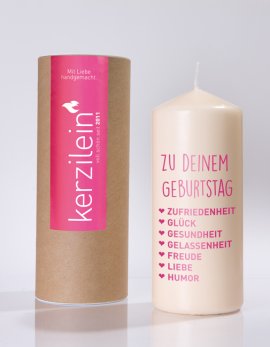 Flamme, pink, ZU DEINEM GEBURTSTAG, Stumpenkerze gro&szlig; 18,5 x 7,8 cm